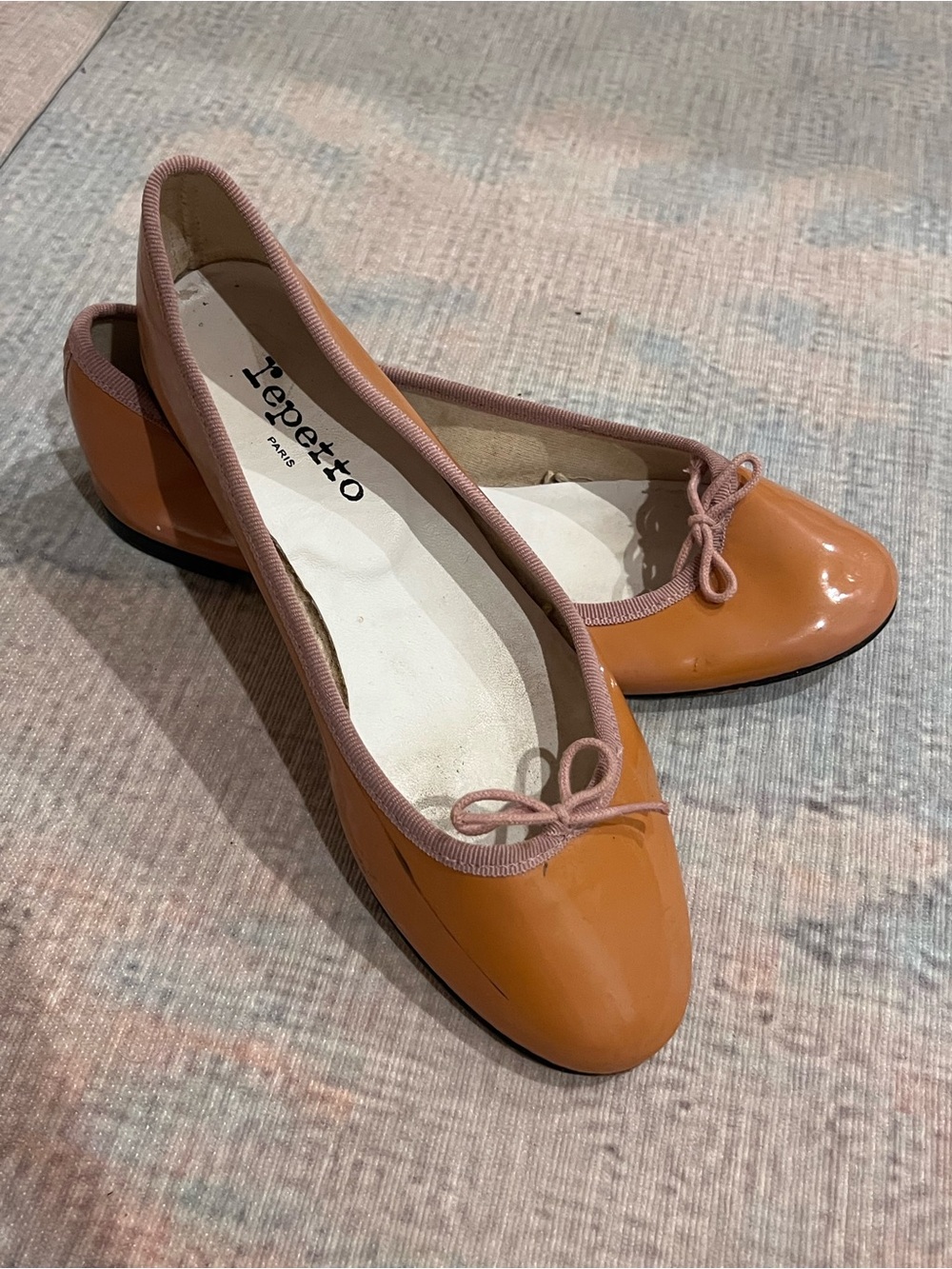 Repetto Orange Patent Ballet Flats with Pink Trim